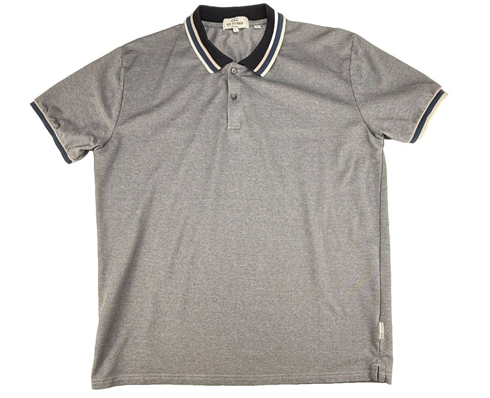 Ben Sherman Original Men's Large Grey Pique Polo Shirt Tipped Collar Sleeve L